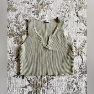 Zara Ribbed Cropped Tank in a Light Green • L